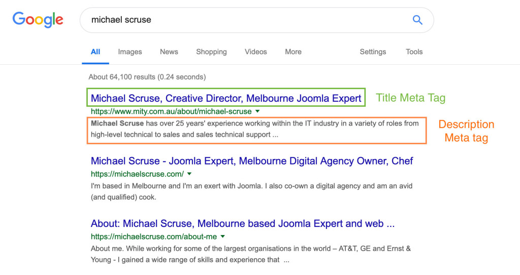 Example of META Data in Google Search Results